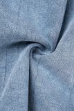 Bleu ciel décontracté rue solide faire vieux Patchwork fermeture éclair plissé taille moyenne jupes en jean