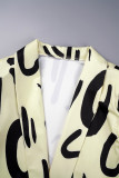 Yellow Casual Print Cardigan Turn-back Collar Outerwear