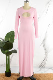 Roze casual uitgeholde jurken met lange mouwen en O-hals