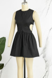 Noir Sexy Casual Sweet Simplicity Cut Out Solid Color U Neck Mini Dress Robes