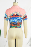 Pink Sexy Print Patchwork POLO collar T-Shirts