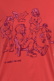 Camisetas casuais vermelhas com estampa vintage patchwork oco