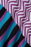 Deux pièces violet décontracté patchwork plissé col en V manches courtes