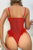 Красное сексуальное прозрачное бельё с открытой спиной из однотонного лоскутного шитья