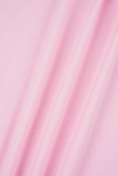 Vestidos casuais cor de rosa com decote em O e manga comprida