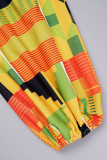 Red Yellow Casual Print Bandage Patchwork V Neck Tops