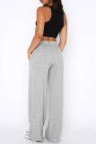 Pantalones grises casuales sólidos básicos regulares de cintura alta color sólido convencional