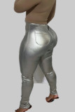 Antik-Messing-elegante solide Knöpfe mit Reißverschluss, schmale, einfarbige Hose mit niedriger Taille