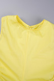 Jaune Sexy Casual Sweet Simplicity Cut Out Solid Color U Neck Mini Dress Robes
