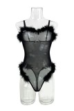 Черное сексуальное прозрачное белье в стиле пэчворк с открытой спиной