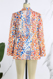 Apricot Casual Print Cardigan Turn-back Collar Outerwear