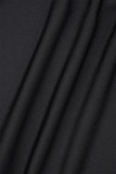 Schwarze, lässige, einfarbige, mit Kordelzug versehene Frenulum, rückenfreie, langärmlige Kleider mit schrägem Kragen
