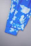 Impressão casual azul básica gola com capuz manga longa duas peças