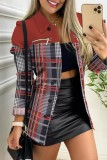 Black Apricot Casual Print Patchwork Turndown Collar Outerwear