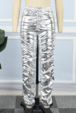 Silver Casual Solid Vik Skinny Mid Waist Konventionella enfärgade byxor