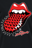 T-shirts à col rond imprimés patchwork Black Street Vintage Lips