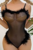 Black Sexy Living Solid Patchwork Lencería sin espalda transparente