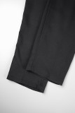 Schwarze, lässige, einfarbige Patchwork-Hose mit normaler hoher Taille und Bleistift