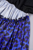 Bleu Sexy Casual Print Backless Spaghetti Strap Long Dress Robes