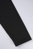 Robes noires décontractées à manches longues et col oblique avec cordon de serrage uni