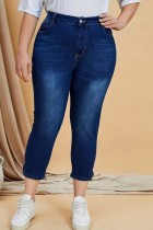 Tiefblaue, lässige, solide Patchwork-Jeans in Übergröße