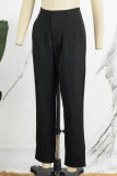 Khakifarbene, lässige, einfarbige Patchwork-Hose mit normaler hoher Taille und Bleistift
