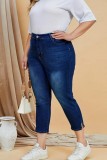 Jeans taglie forti casual con patchwork solido blu intenso