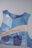 Red Sexy Casual Elegant Vacation Patchwork Asymmetrical Printing O Neck Sleeveless Three Pieces
