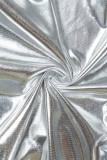 Серебряные сексуальные уличные однотонные лоскутные плиссированные платья с V-образным вырезом (без сапог)