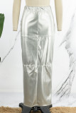 Silver Casual Solid Slit Skinny High Waist Konventionella enfärgade kjolar