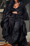 Black Street Celebrities Solid Patchwork Flounce Outerwear