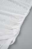 Branco Sexy Sólido Transparente Assimétrico O Pescoço Manga Longa Duas Peças