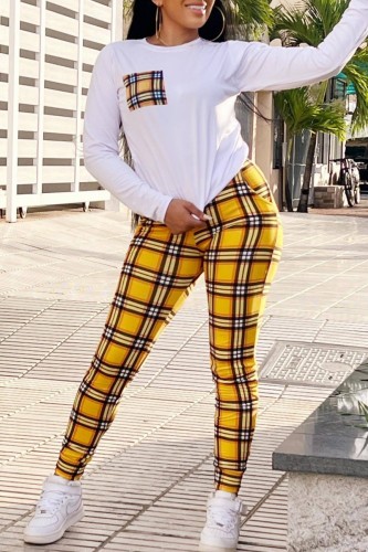 White Casual Print Patchwork O Neck Long Sleeve Two Pieces