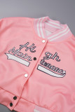 Pink Casual Letter Print Cardigan Outerwear