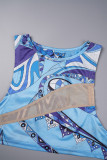 Red Sexy Casual Elegant Vacation Patchwork Asymmetrical Printing O Neck Sleeveless Three Pieces