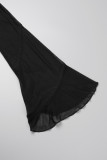 Черный сексуальный повседневный однотонный прозрачный кардиган с уздечкой, верхняя одежда