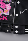 Schwarze Patchwork-Strickjacke mit lässigem Print