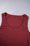 Red Casual Solid Ripped O Neck Sleeveless Two Pieces