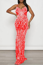 Vermelho elegante sólido retalhos malha quente broca zíper cinta de espaguete vestidos de saia de uma etapa