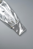 Серебряные сексуальные уличные однотонные лоскутные плиссированные платья с V-образным вырезом (без сапог)