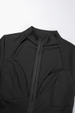 Черные сексуальные однотонные облегающие комбинезоны с застежкой-молнией в стиле пэчворк