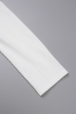 White Street Solid Bandage Patchwork Boutons Col Rabattu Vêtements d'Extérieur
