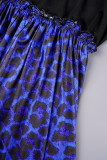 Bleu Sexy Casual Print Backless Spaghetti Strap Long Dress Robes