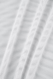 Blanc Sexy solide transparent asymétrique col rond manches longues deux pièces