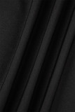 Черные повседневные лоскутные комбинезоны с квадратным воротником и контрастным воротником