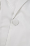 White Street Solid Bandage Patchwork Buttons Turn-back Collar Outerwear