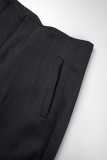 Schwarze, lässige, einfarbige Patchwork-Hose mit normaler hoher Taille und Bleistift