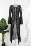 Cardigan transparent décontracté et décontracté, noir, solide, frenlum, vêtements d'extérieur