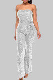 Champagne Street Solid Bandage Pailletten Patchwork Strapless Normale jumpsuits