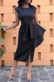 Zwarte casual effen patchwork split O-hals mouwloze jurkjurken
